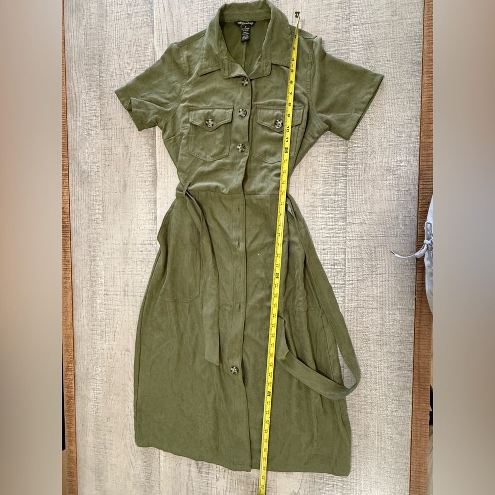 Millenium Olive Button Front Utility Midi Shirt D… - image 4